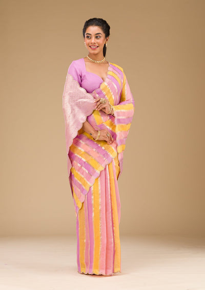 Lavender Zariwork Tissue Saree-Koskii