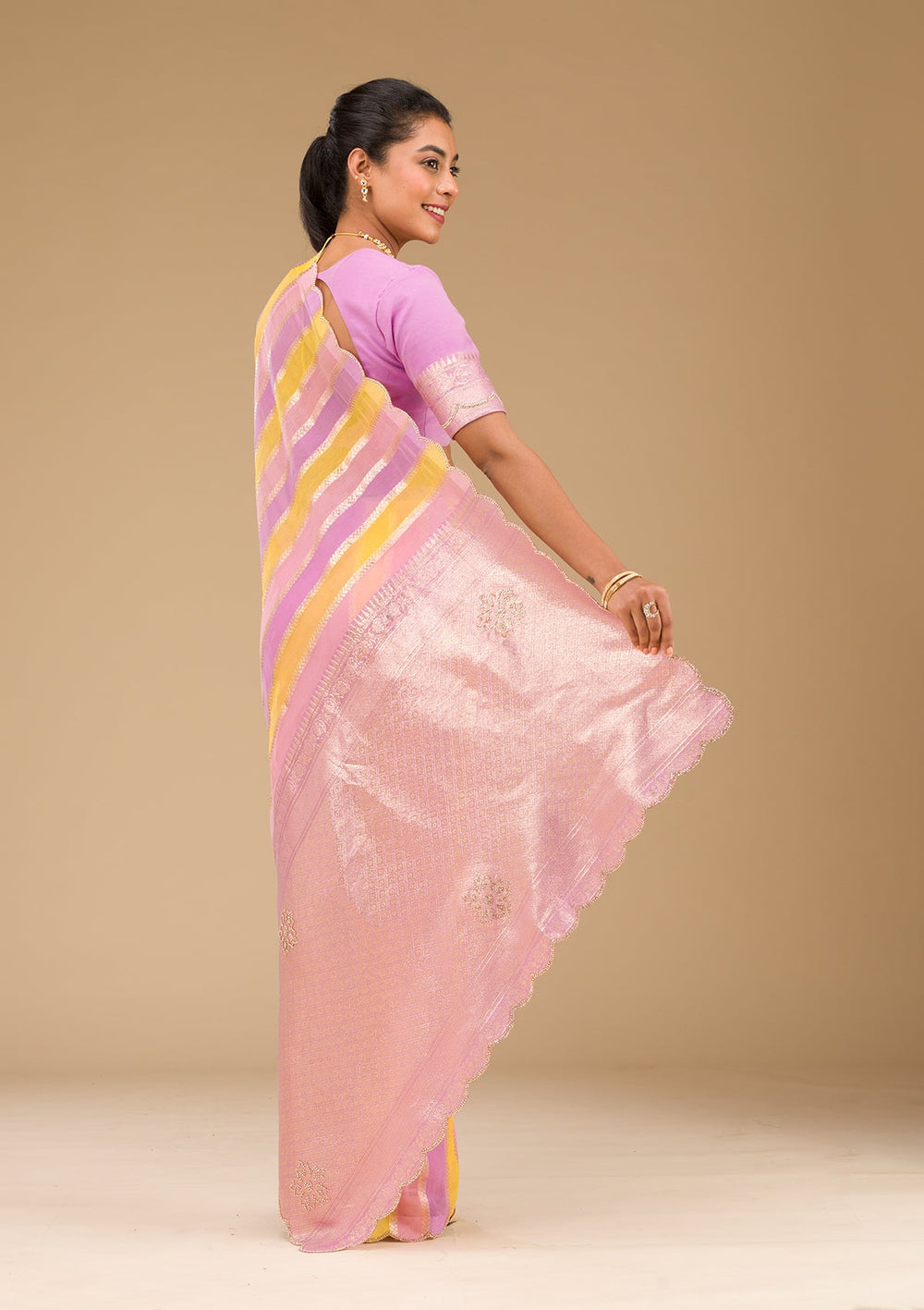Lavender Zariwork Tissue Saree-Koskii