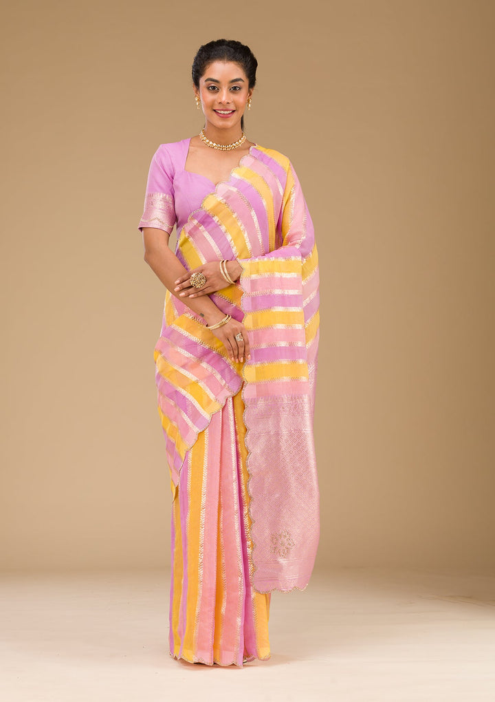 Lavender Zariwork Tissue Saree-Koskii