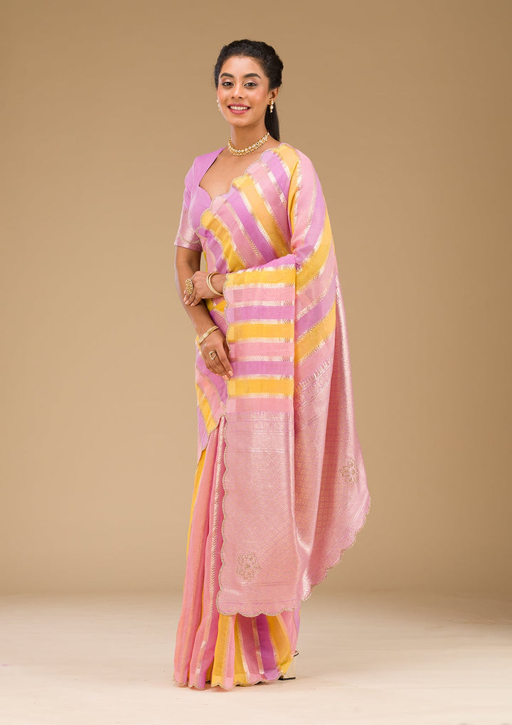 Lavender Zariwork Tissue Saree-Koskii