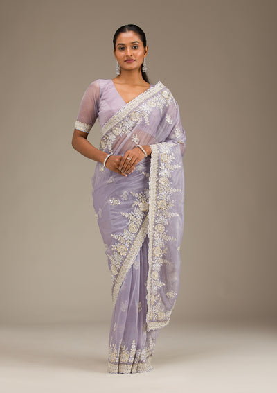 Lavender Zariwork Tissue Saree