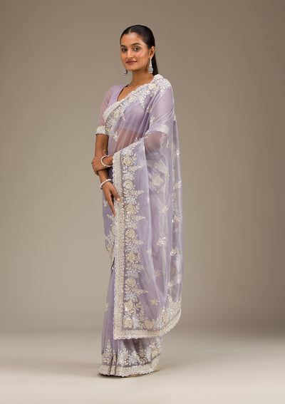 Lavender Zariwork Tissue Saree