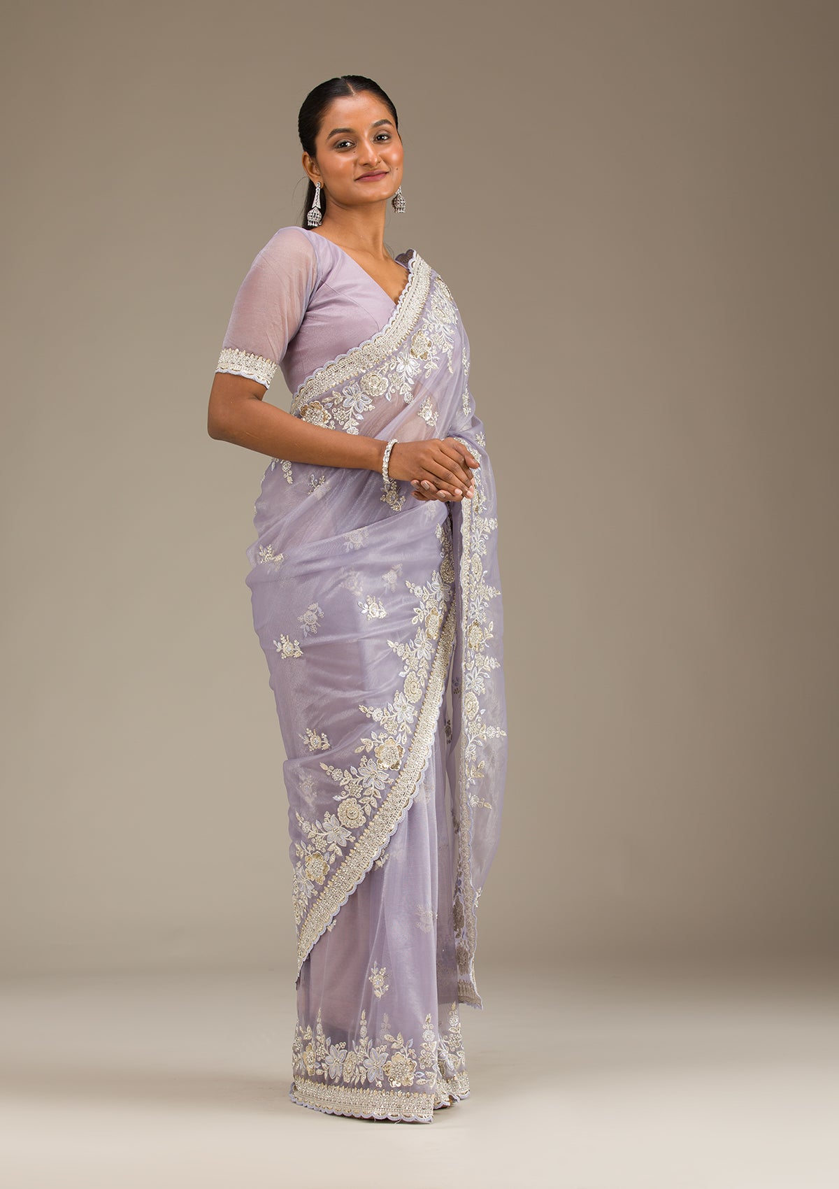 Lavender Zariwork Tissue Saree