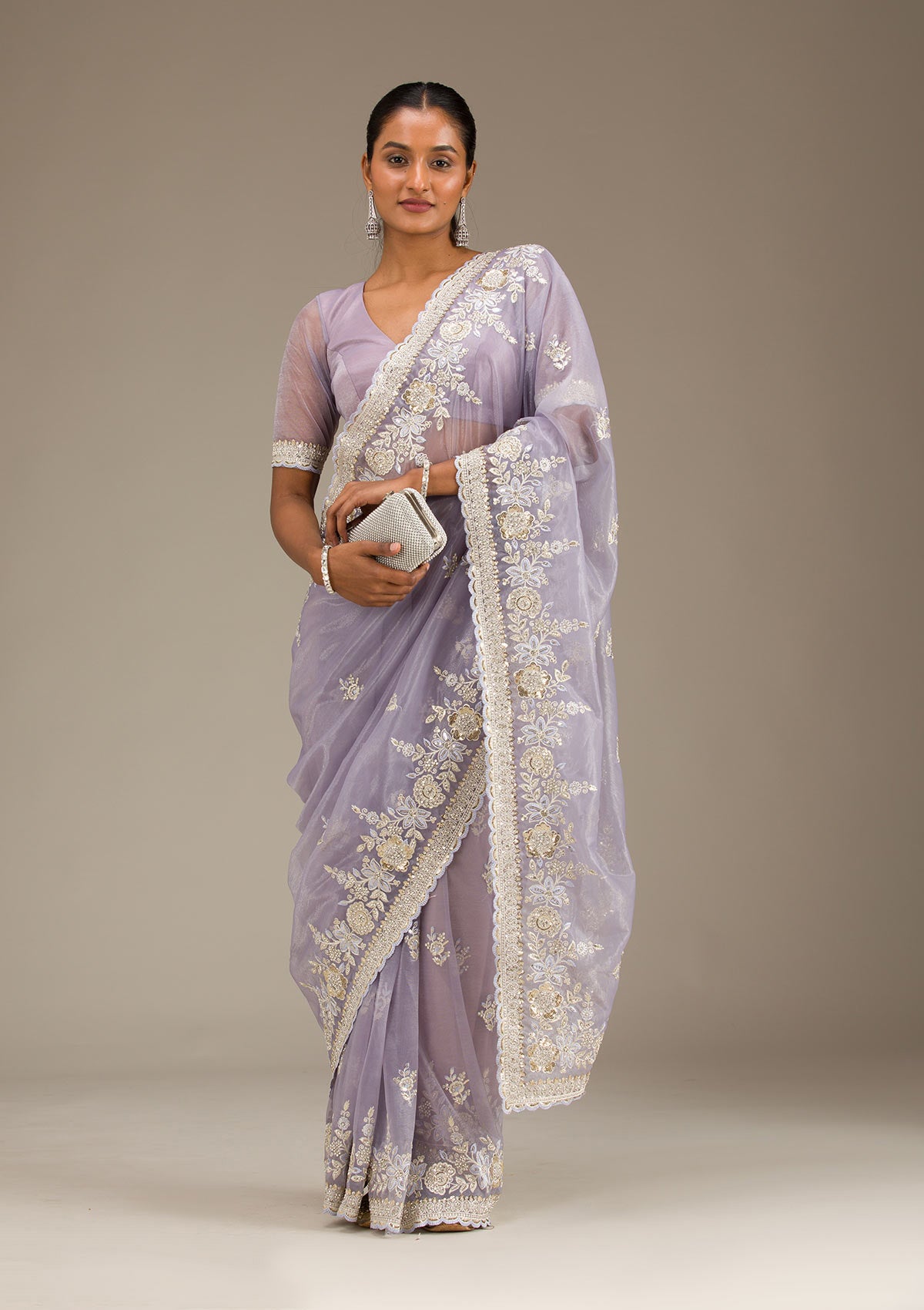 Lavender Zariwork Tissue Saree