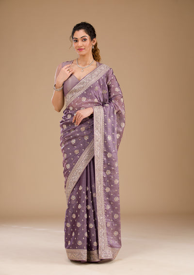 Lavender Zariwork Tissue Saree