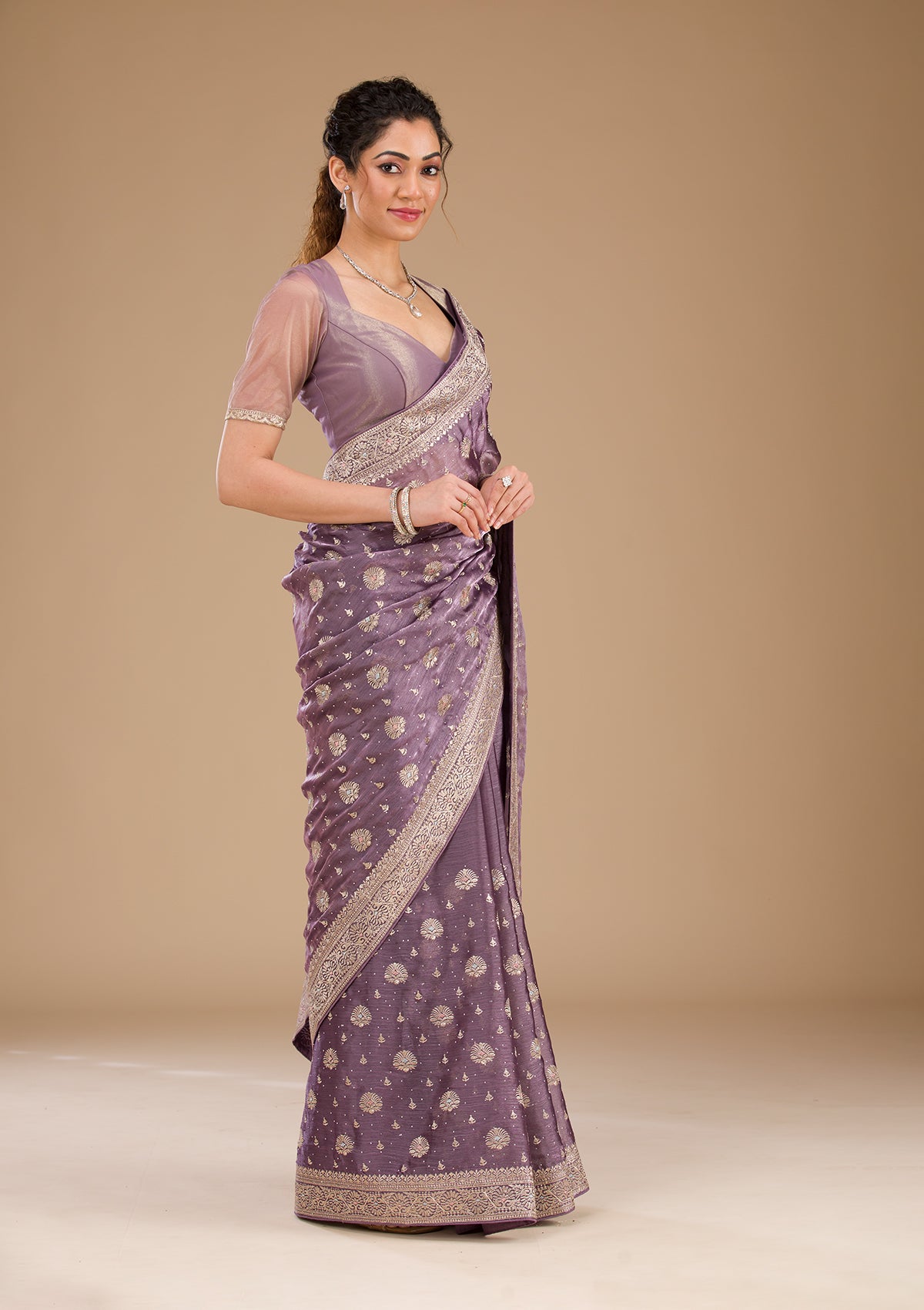 Lavender Zariwork Tissue Saree