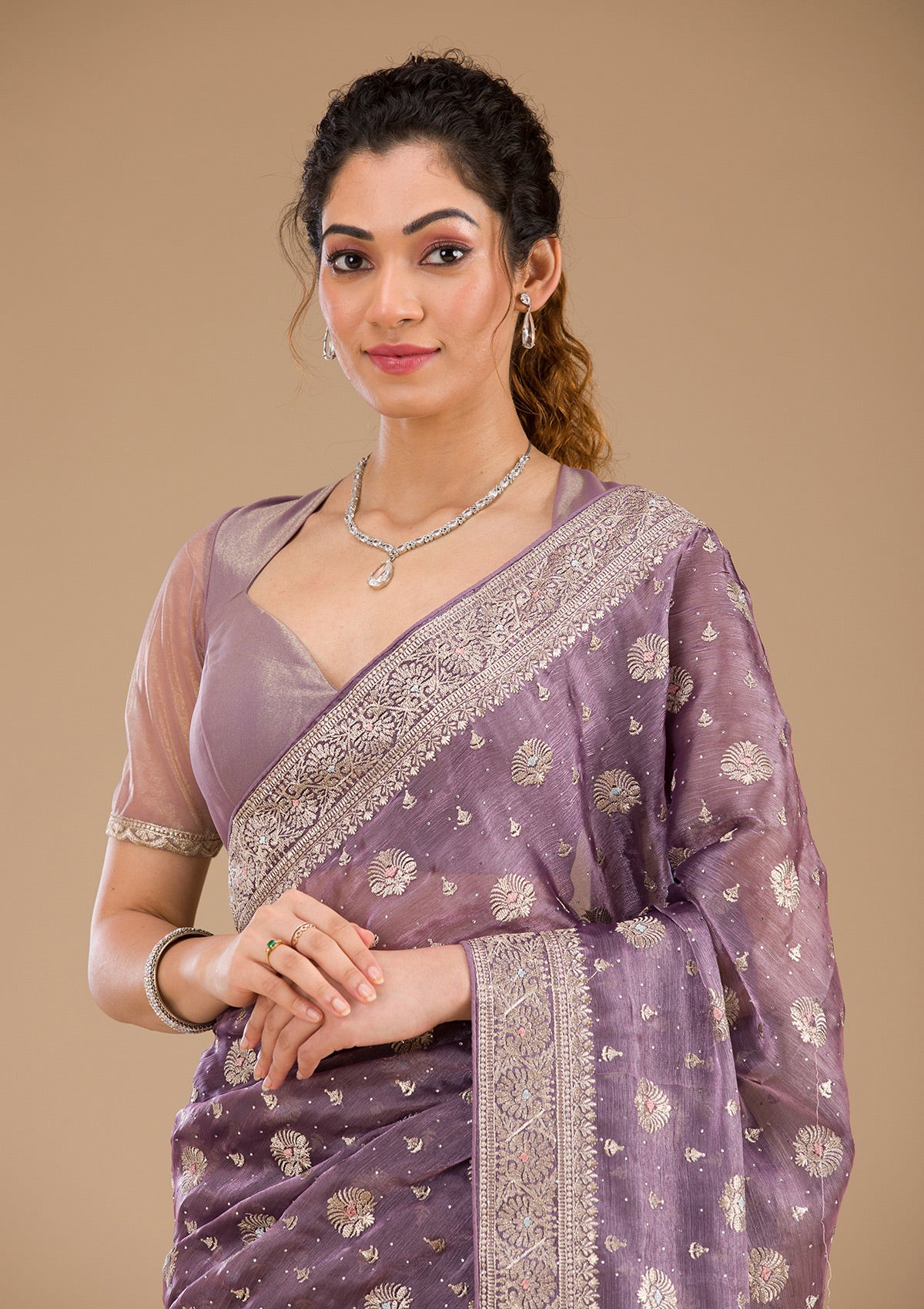 Lavender Zariwork Tissue Saree