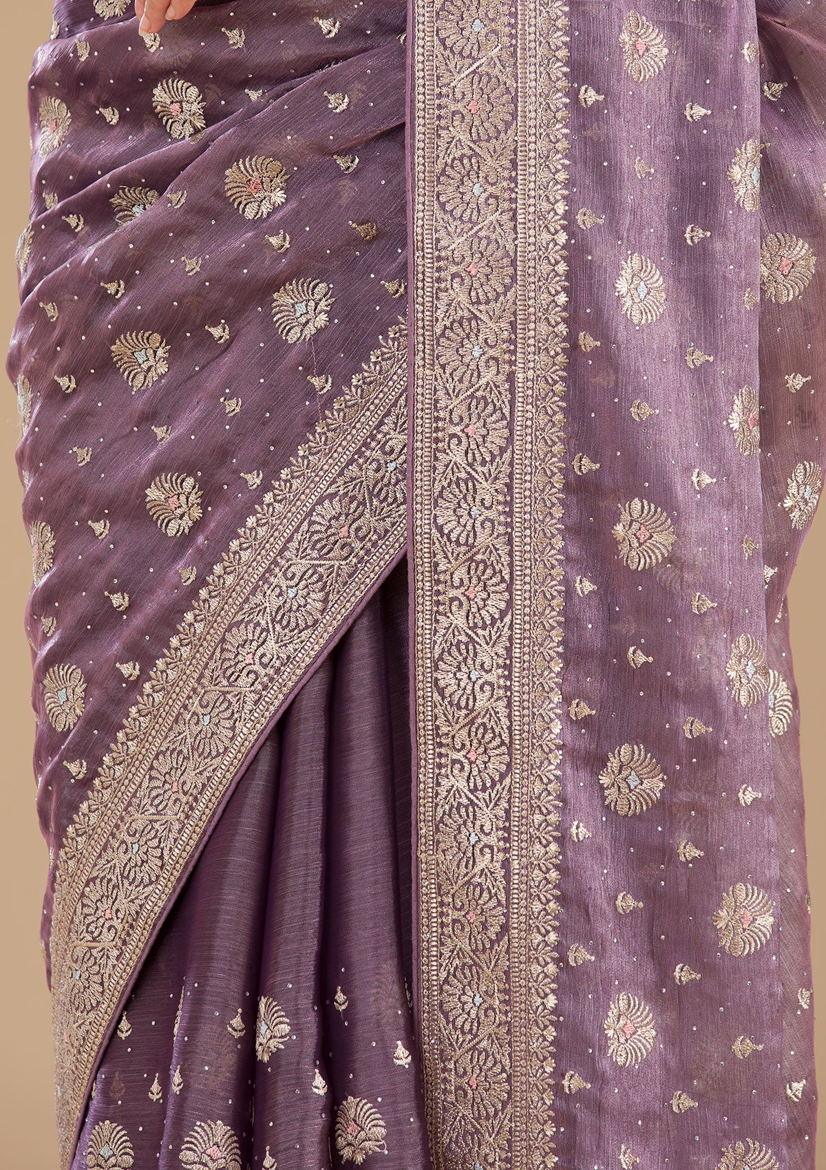 Lavender Zariwork Tissue Saree