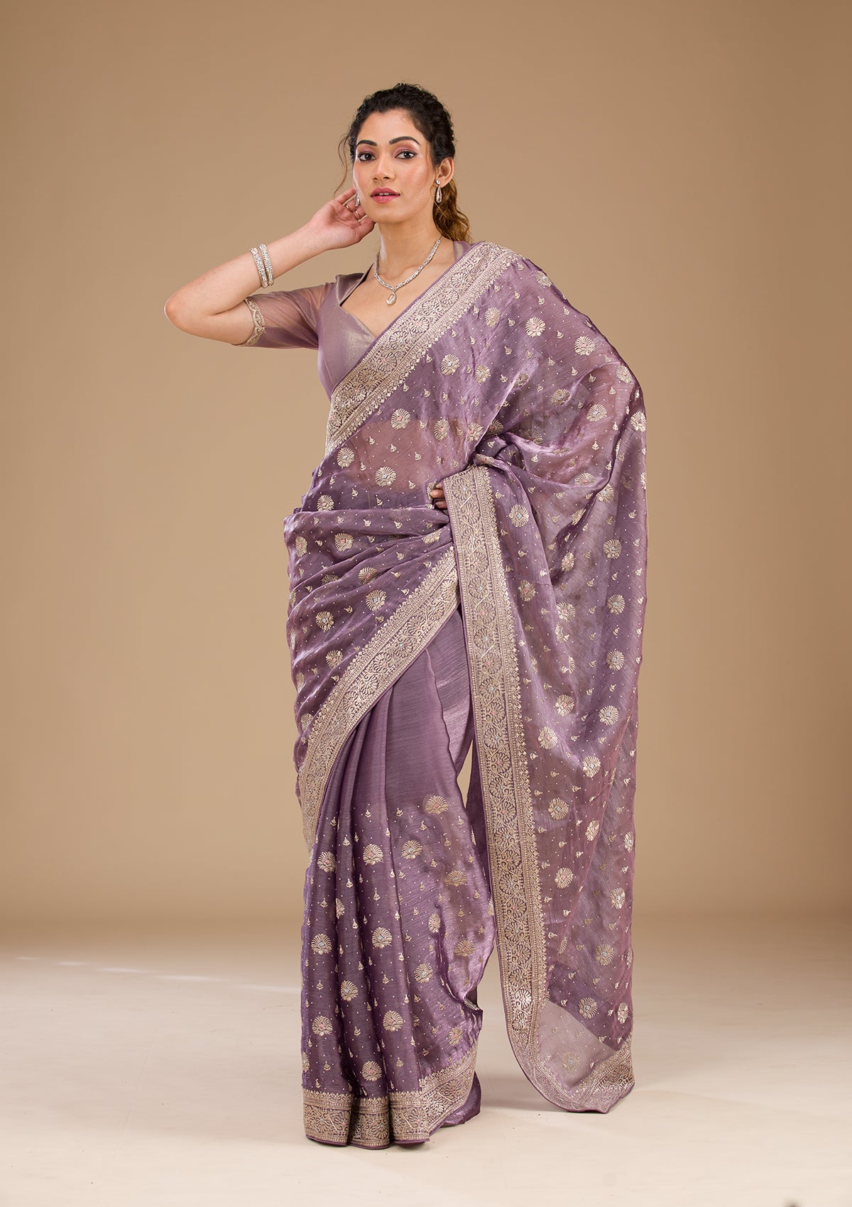 Lavender Zariwork Tissue Saree