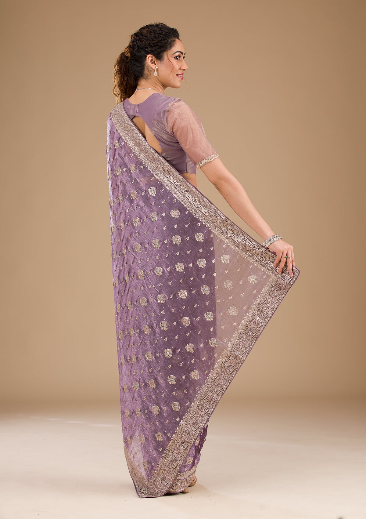 Lavender Zariwork Tissue Saree