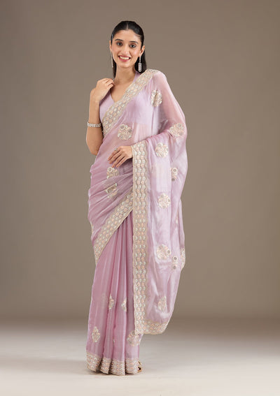 Lavender Zariwork Tissue Saree-Koskii