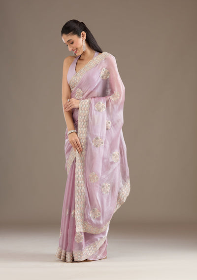 Lavender Zariwork Tissue Saree-Koskii