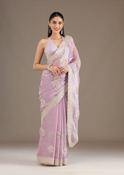 Lavender Zariwork Tissue Saree-Koskii