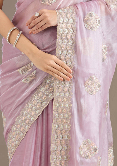 Lavender Zariwork Tissue Saree-Koskii