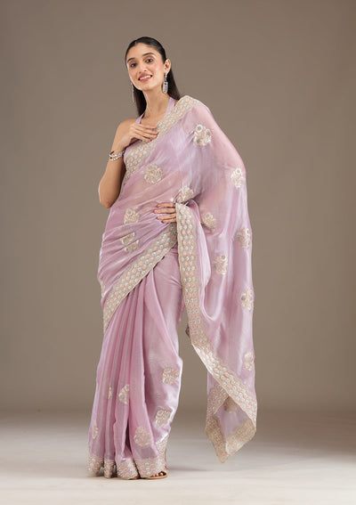 Lavender Zariwork Tissue Saree-Koskii