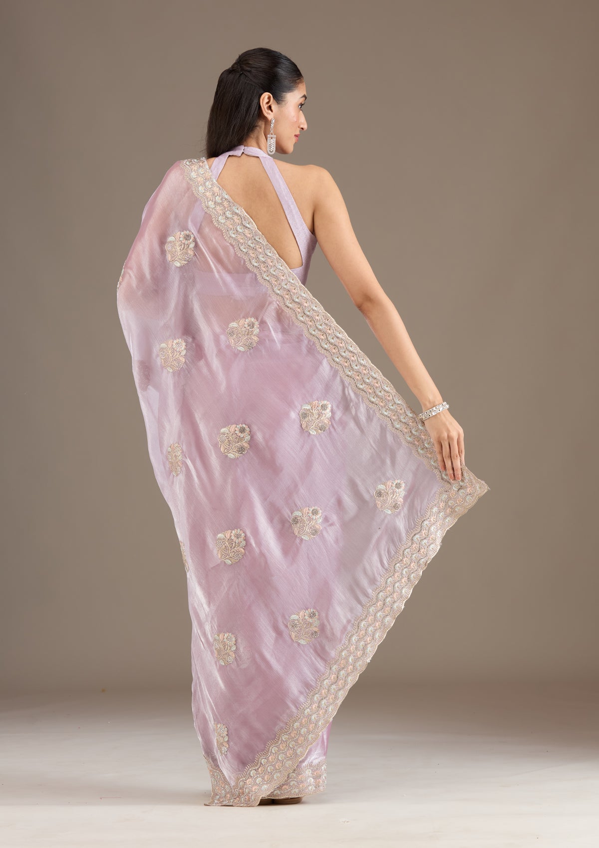 Lavender Zariwork Tissue Saree-Koskii