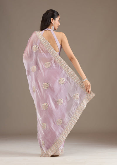 Lavender Zariwork Tissue Saree-Koskii