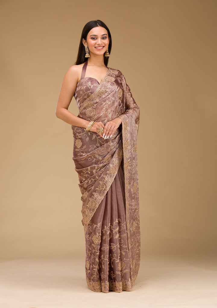 Lavender Zariwork Tissue Saree