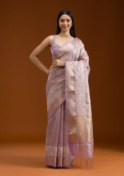 Lavender Zariwork Tissue Saree-Koskii