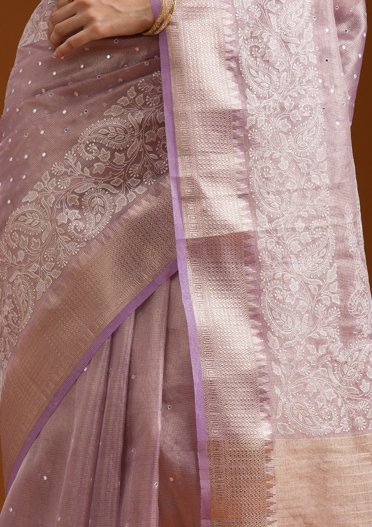 Lavender Zariwork Tissue Saree-Koskii