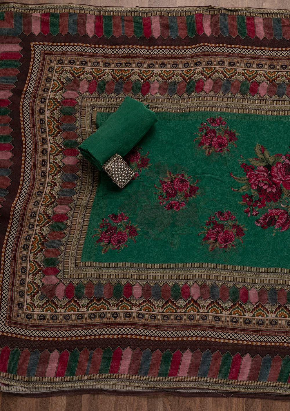 Leaf Green Gotapatti Georgette Unstitched Salwar Suit-Koskii