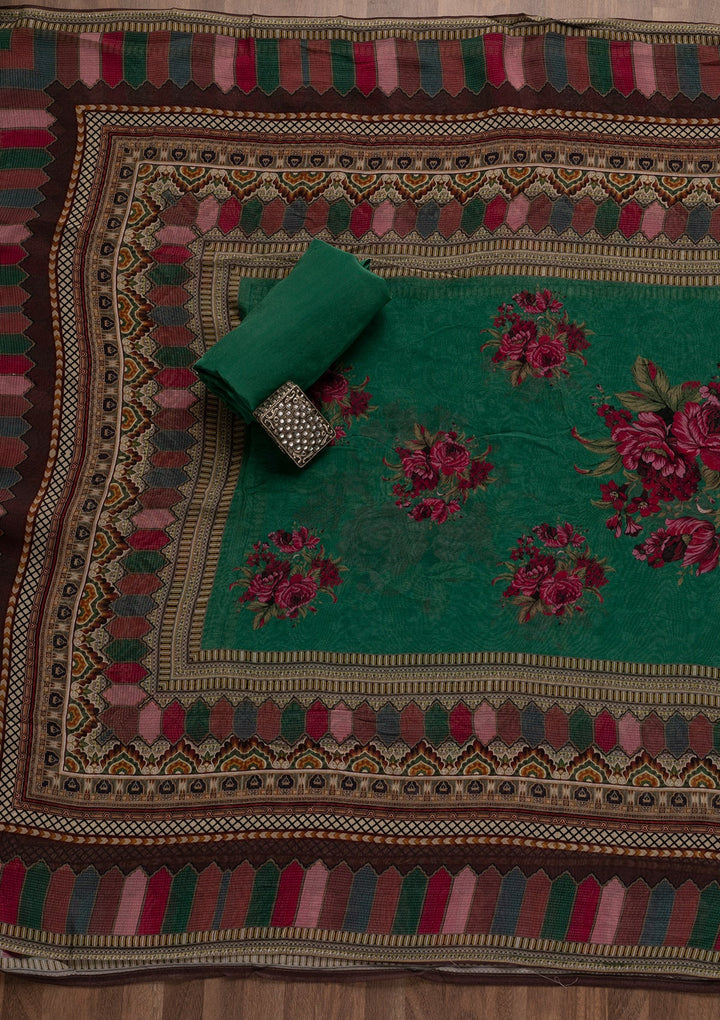 Leaf Green Gotapatti Georgette Unstitched Salwar Suit-Koskii