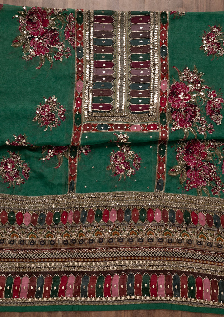 Leaf Green Gotapatti Georgette Unstitched Salwar Suit-Koskii