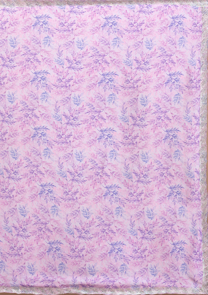Lavender Printed Satin Saree-Koskii