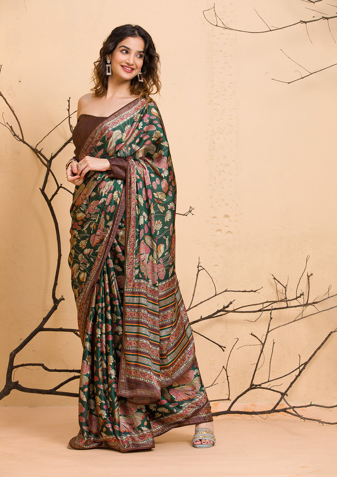 Bottle Green Gotapatti Shimmer Designer Saree-Koskii