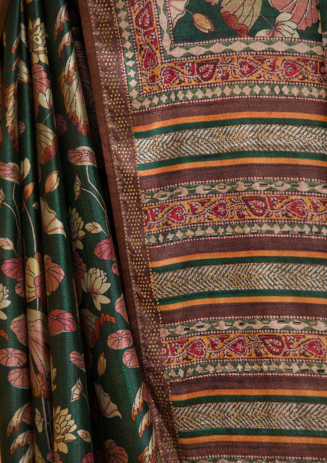 Bottle Green Gotapatti Shimmer Designer Saree-Koskii