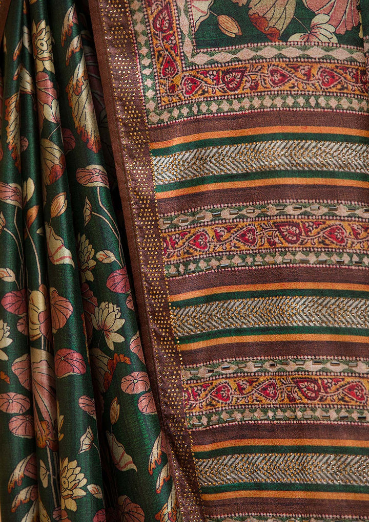 Bottle Green Gotapatti Shimmer Designer Saree-Koskii