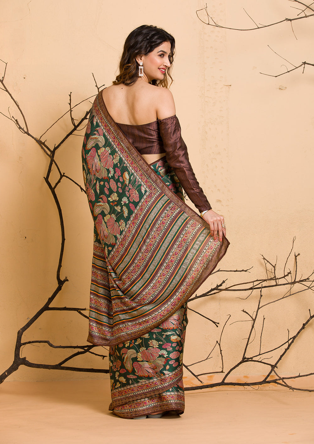 Mehendi Swarovski Organza Designer Saree-Koskii
