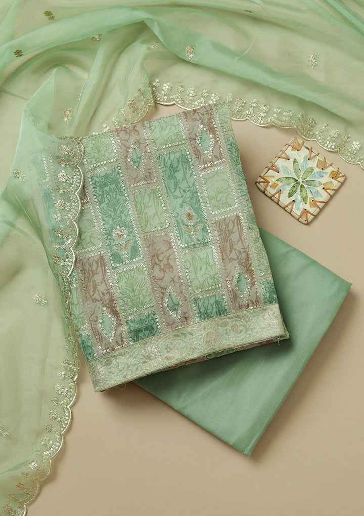 Leaf Green Sequins Tissue Unstitched Salwar Suit