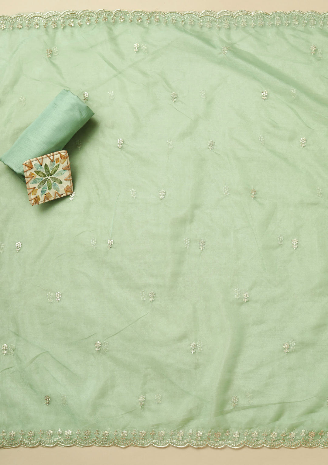 Leaf Green Sequins Tissue Unstitched Salwar Suit