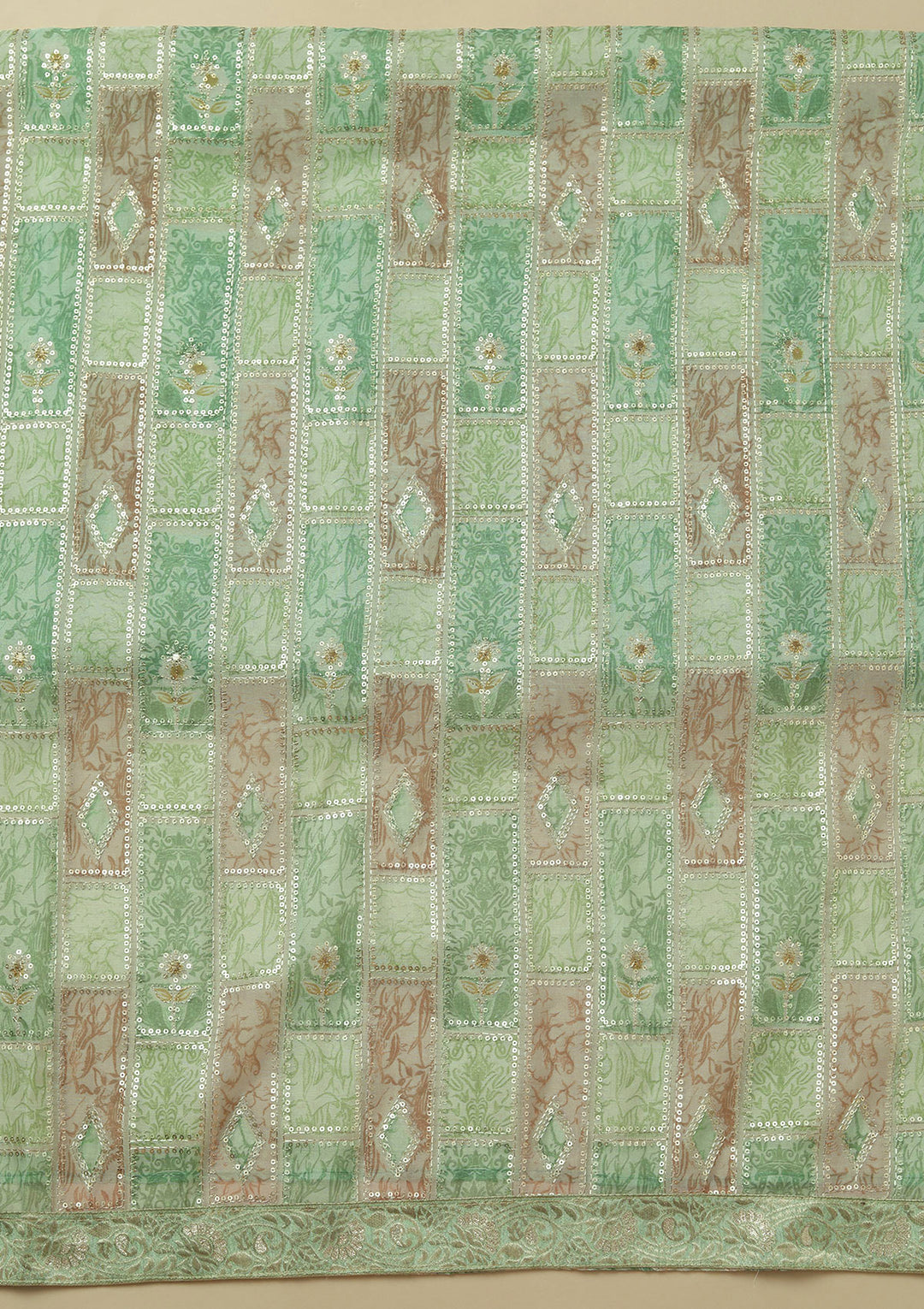 Leaf Green Sequins Tissue Unstitched Salwar Suit