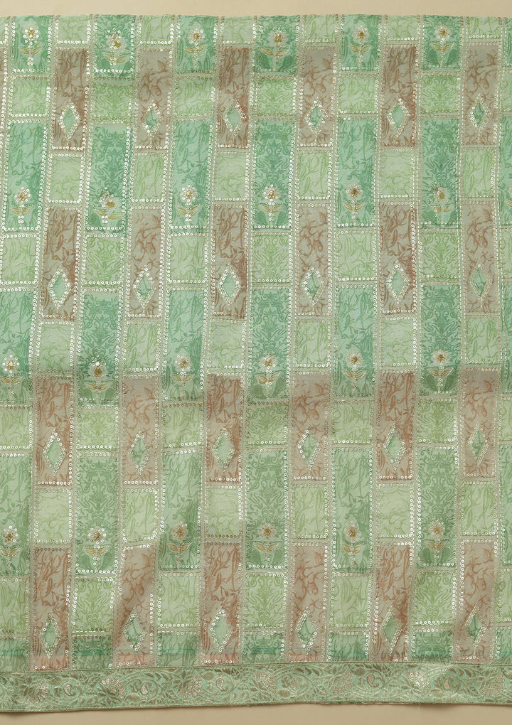 Leaf Green Sequins Tissue Unstitched Salwar Suit