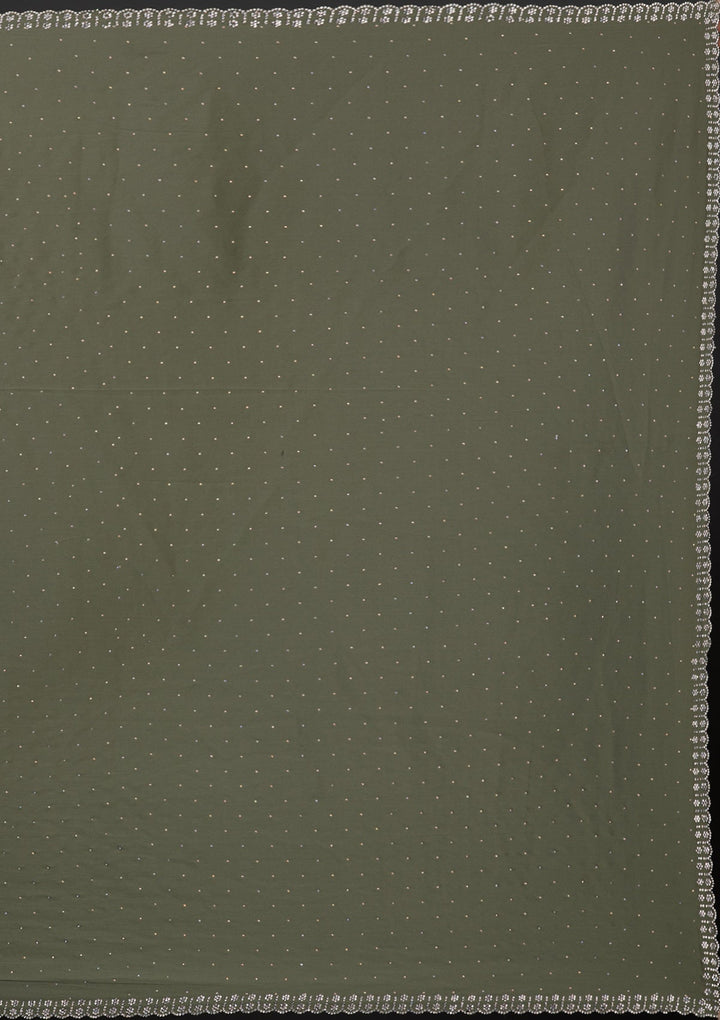 Leaf Green Stonework Satin Saree-Koskii