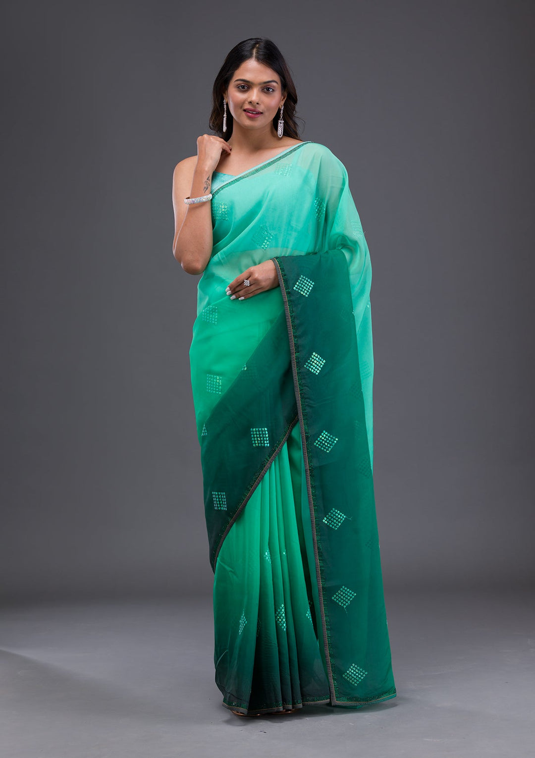 Black Swarovski Semi Crepe Designer Saree-Koskii
