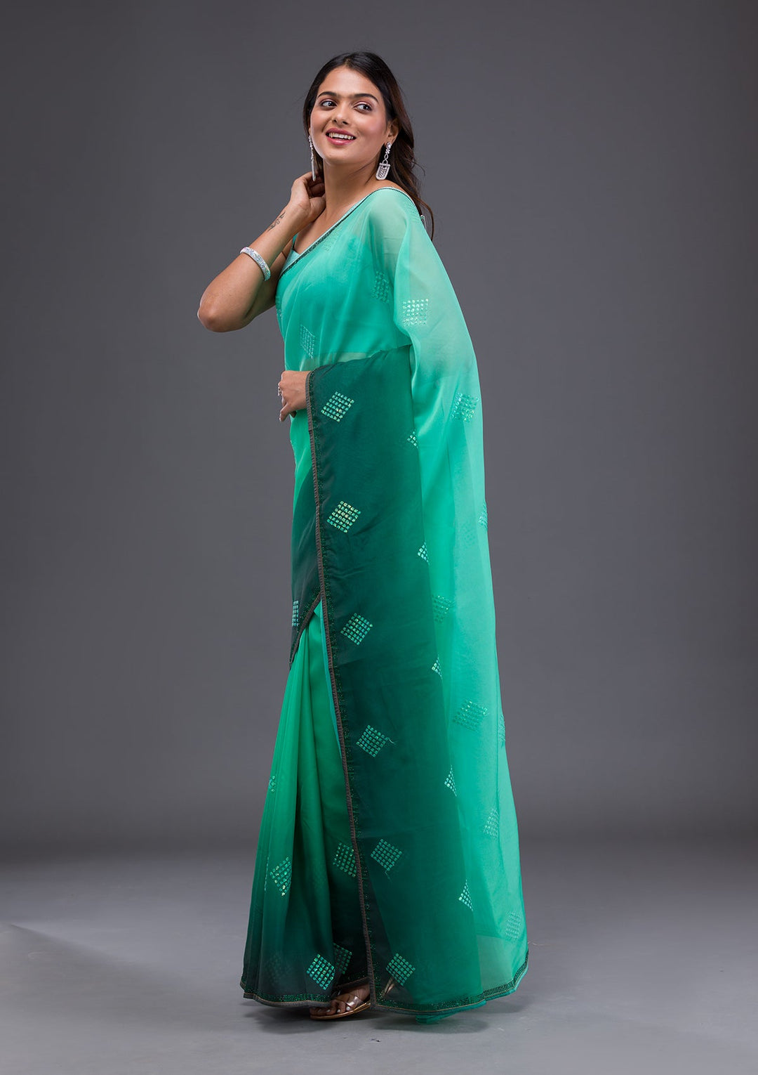 Black Swarovski Semi Crepe Designer Saree-Koskii
