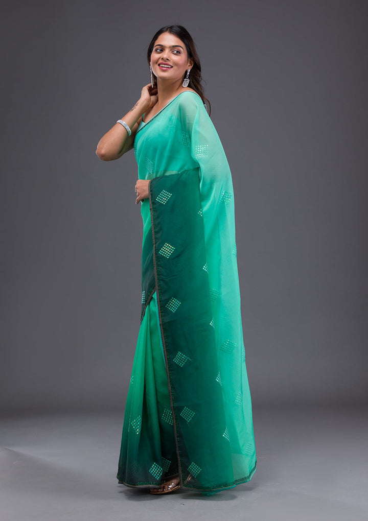 Black Swarovski Semi Crepe Designer Saree-Koskii
