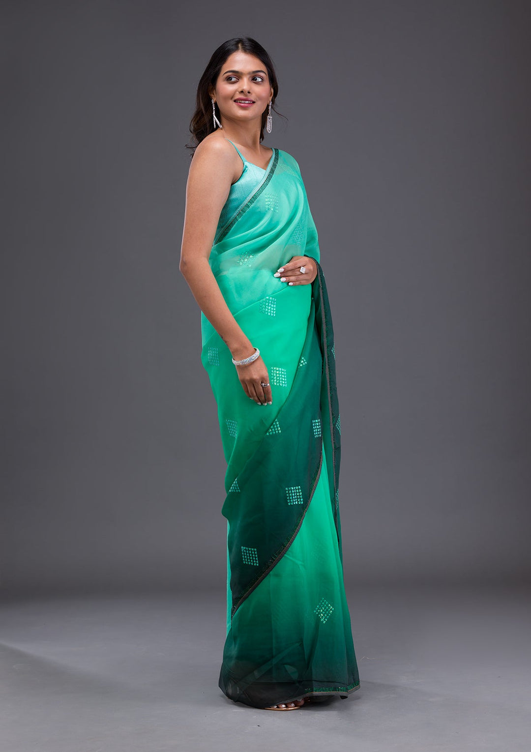 Black Swarovski Semi Crepe Designer Saree-Koskii