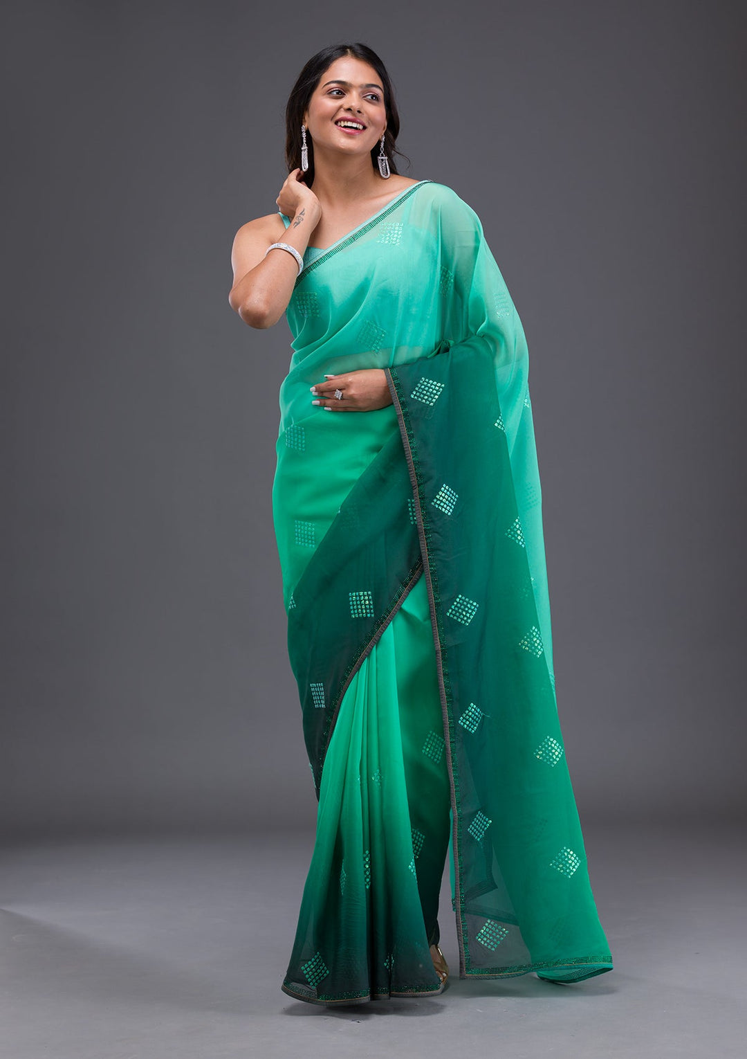 Black Swarovski Semi Crepe Designer Saree-Koskii