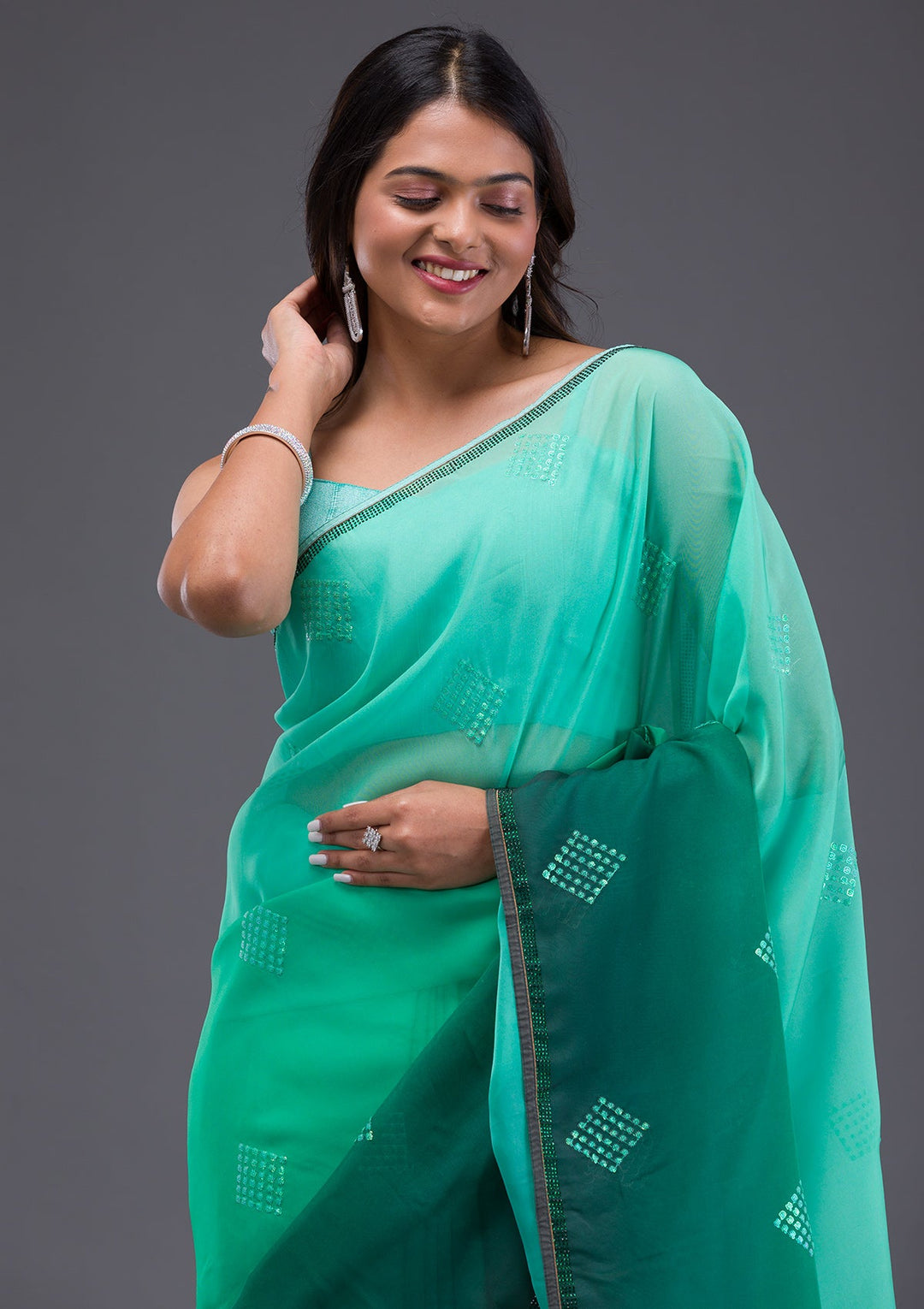 Black Swarovski Semi Crepe Designer Saree-Koskii