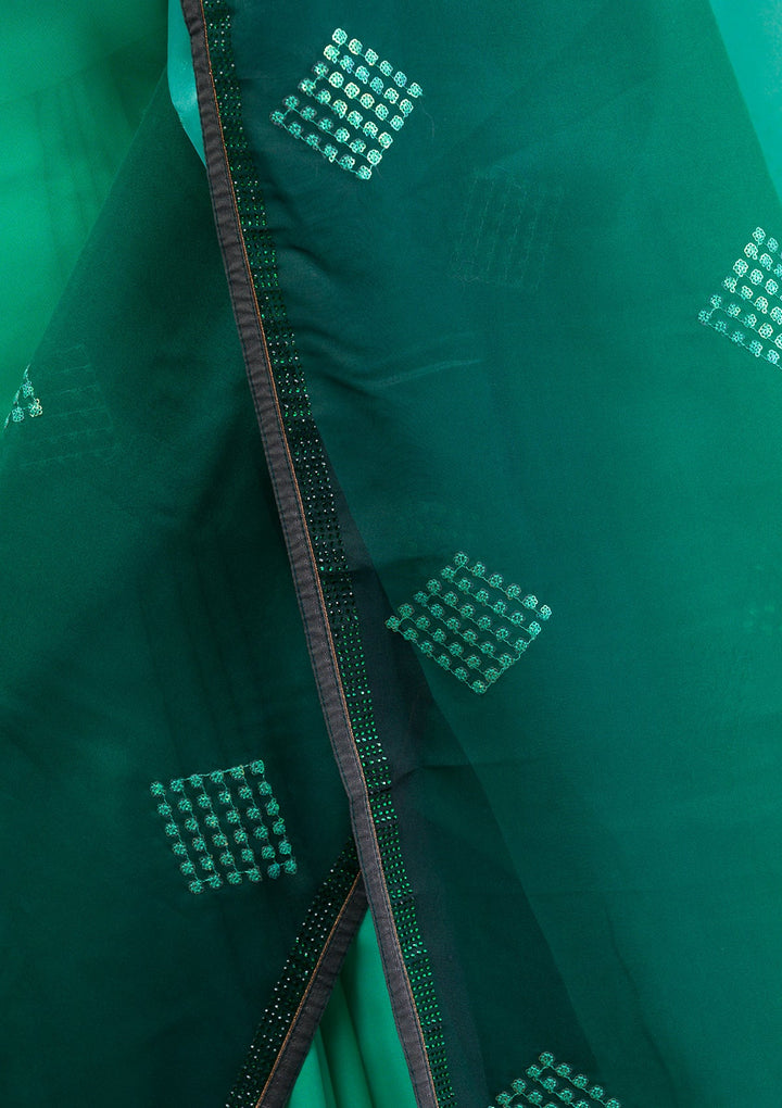Black Swarovski Semi Crepe Designer Saree-Koskii