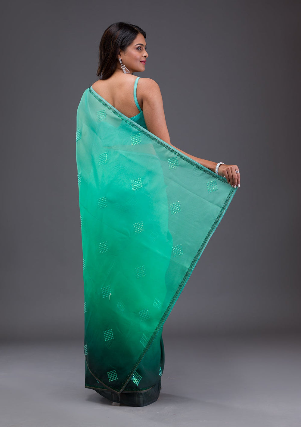 Black Swarovski Semi Crepe Designer Saree-Koskii