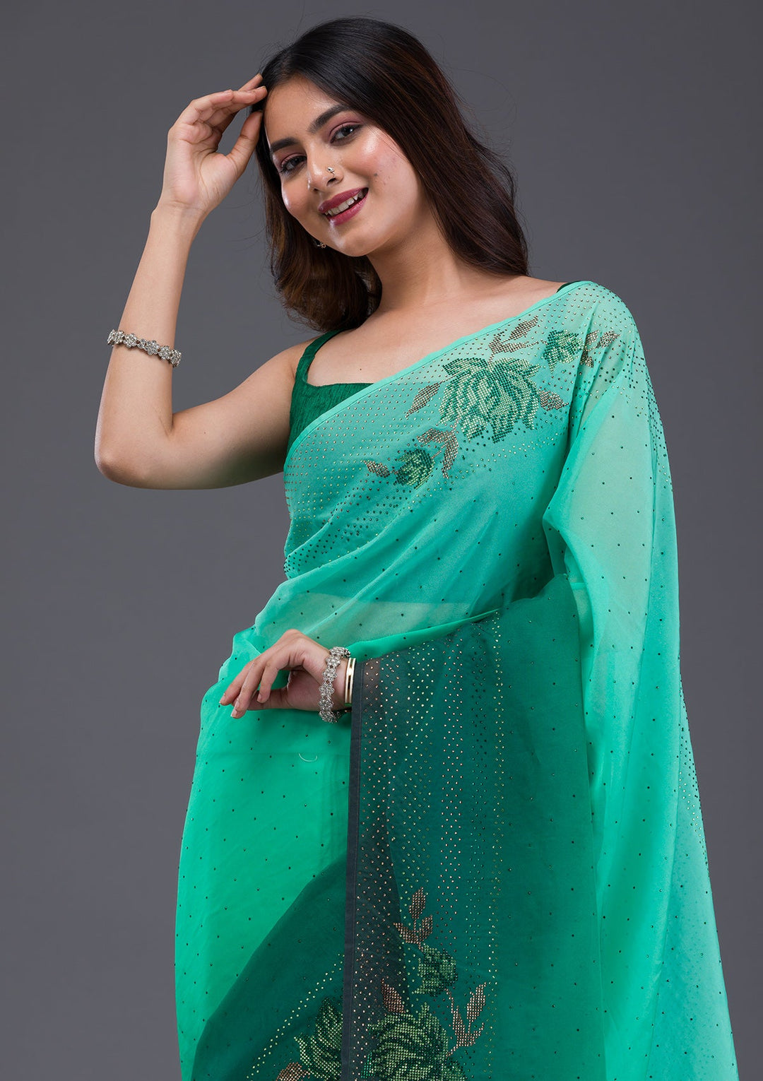 Pink Sequins Shimmer Designer Saree-Koskii
