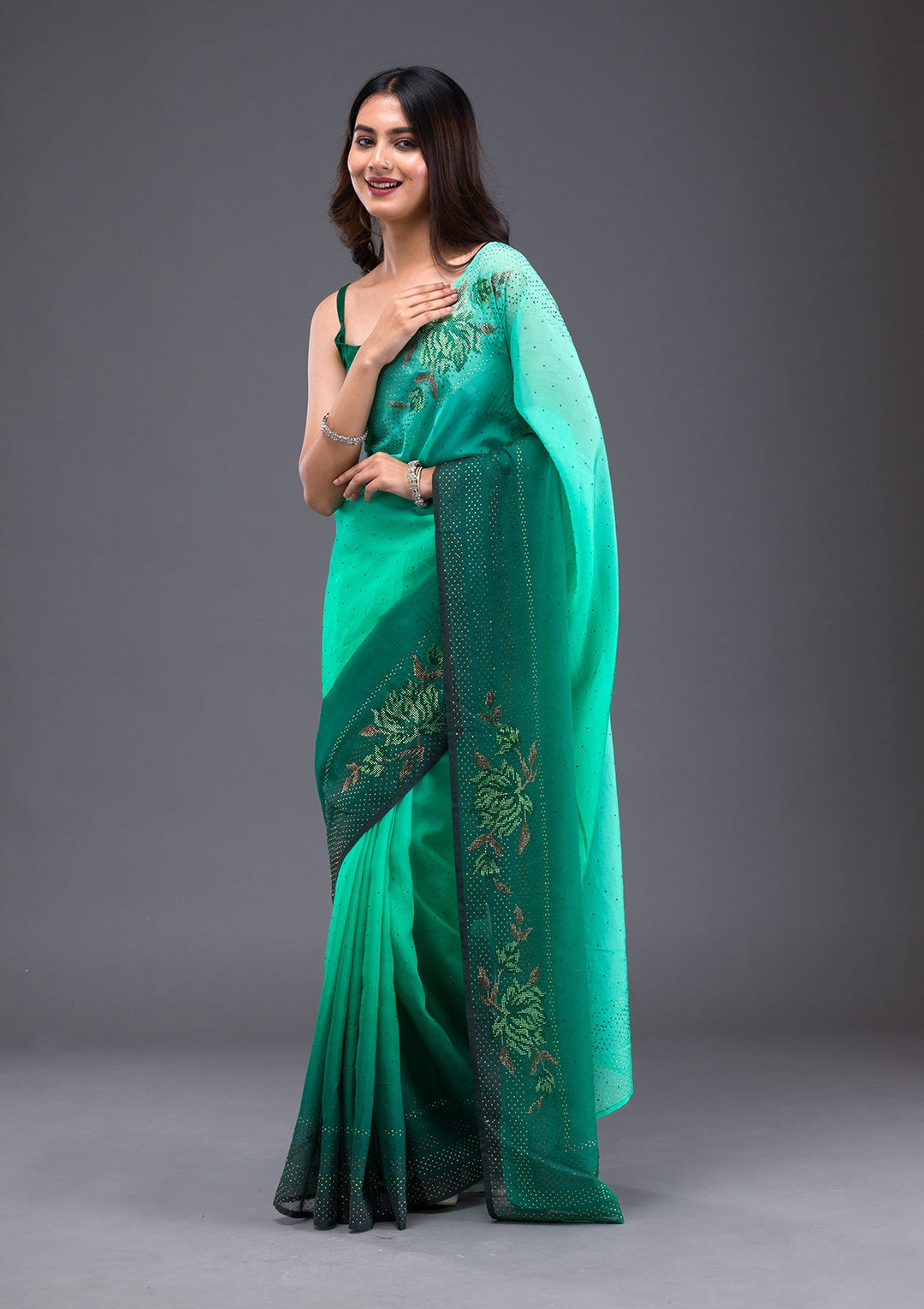 Pink Sequins Shimmer Designer Saree-Koskii