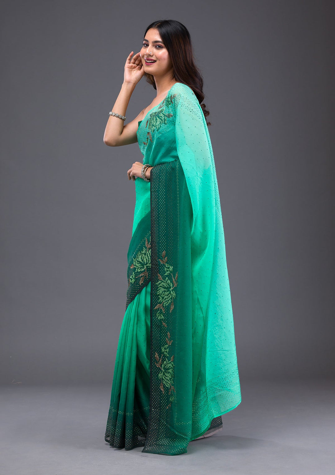 Pink Sequins Shimmer Designer Saree-Koskii
