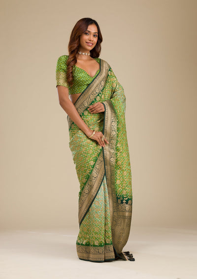 Leaf Green Zariwork Georgette Saree-Koskii