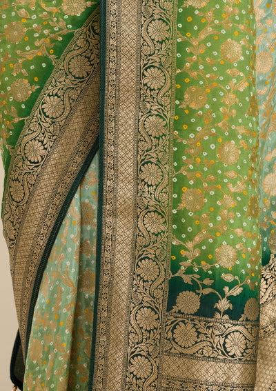 Leaf Green Zariwork Georgette Saree-Koskii